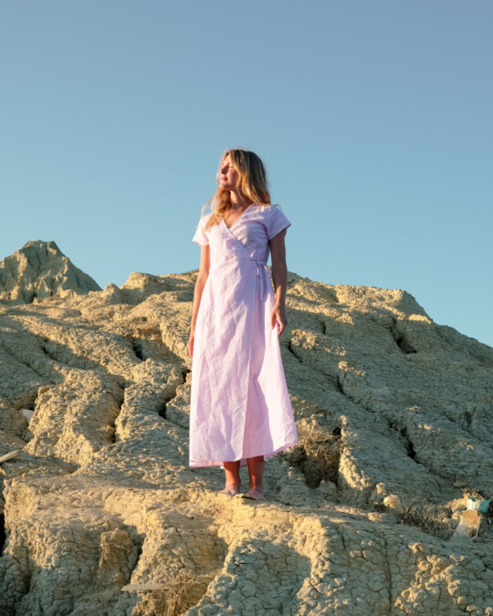 Langes Wickelkleid mit Vichy-Karo Pink/Weiß_abbildung_model_bildnr0